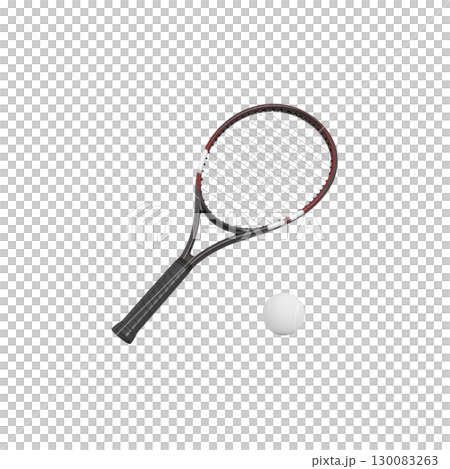 Tennis racket with ball isolated on white background 130083263