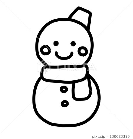 手描き線画の可愛い雪だるまのイラスト 130083359