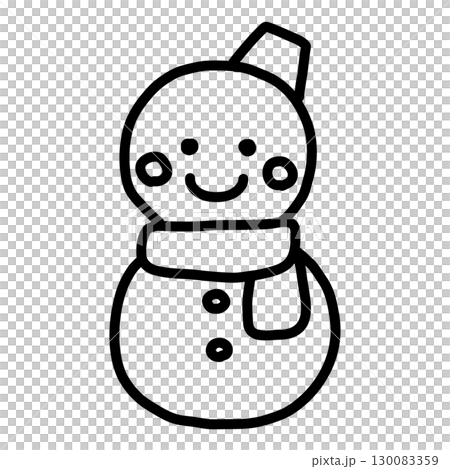 手描き線画の可愛い雪だるまのイラスト 130083359