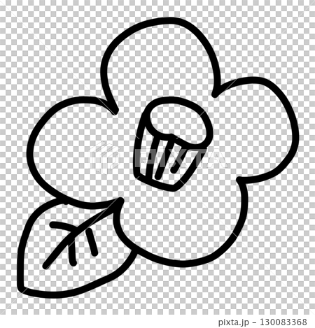 手描き線画の可愛い椿のイラスト 130083368