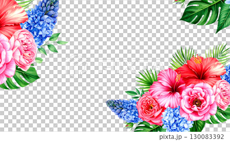 Colorful spring flowers blooming isolated on white background. 130083392