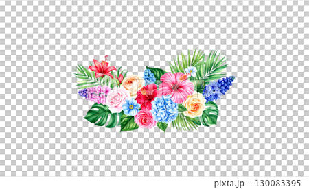 Colorful spring flowers blooming isolated on white background. 130083395