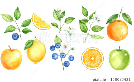 Floral frame and border with fresh fruits and oranges illustration isolated on white background. Floral frame and border with fresh fruits and oranges illustration isolated on white background. 130083421