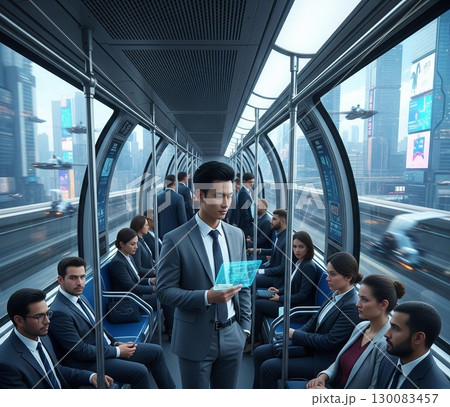 ビジネスマンの通勤風景 130083457