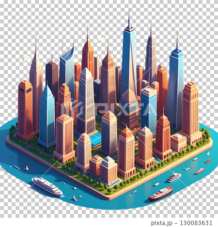 Modern isometric 3D render of a city building icon set with urban architecture design 130083631
