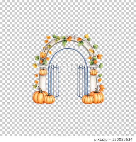 Pumpkin decoration in autumn with Halloween pumpkin on the door isolated on white background. Pumpkin decoration in autumn with Halloween pumpkin on the door isolated on white background. 130083634
