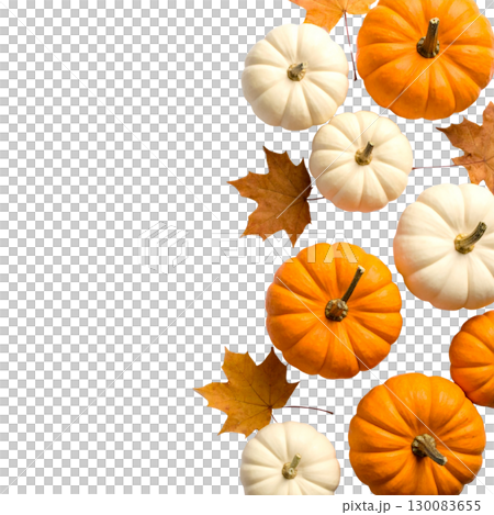 Bright orange pumpkin reminiscent of the autumn harvest, isolated on a white background. 130083655