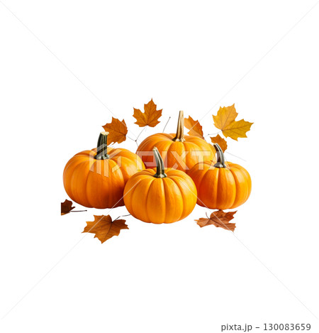 Bright orange pumpkin reminiscent of the autumn harvest, isolated on a white background. 130083659