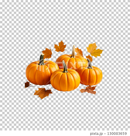 Bright orange pumpkin reminiscent of the autumn harvest, isolated on a white background. 130083659