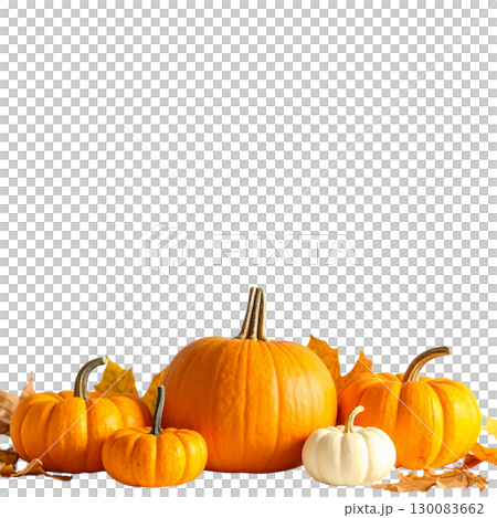 Bright orange pumpkin reminiscent of the autumn harvest, isolated on a white background. 130083662