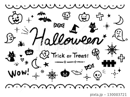 可愛いハロウィン線画イラストセット 可愛いハロウィン線画イラストセット 130083721