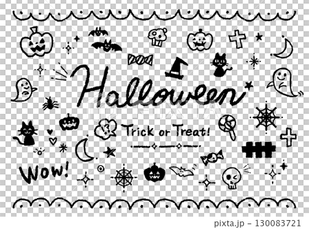 Cute Halloween line drawing illustration set 130083721