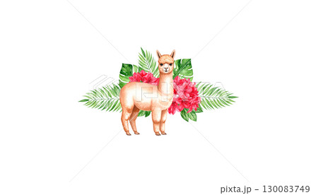 Cute watercolor llama on white background Cute watercolor llama on white background 130083749
