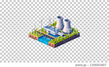 Isometric illustration set of factory and power plant buildings with isolated city elements on white background. Isometric illustration set of factory and power plant buildings with isolated city elements on white background. 130083807