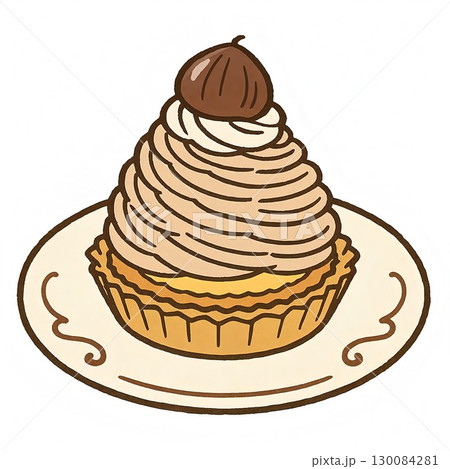 栗がのった華やかなモンブランの挿絵素材 栗がのった華やかなモンブランの挿絵素材 130084281