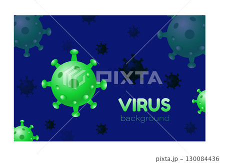 Vector poster template with green coronavirus (2019-nCoV) on blue background. Gradient color virus illustration. Coronavirus - symbol and background. 130084436