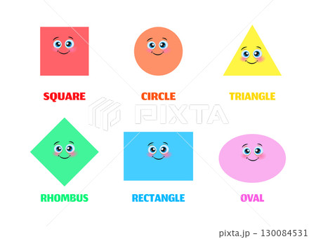 Set of smiling geometric figures. Set of smiling geometric figures. 130084531