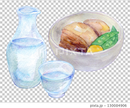 水彩插畫:冷酒與紅燒肉 水彩插畫:冷酒與紅燒肉 130084906