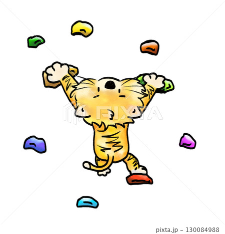 Cat rock climbing cartoon color illustration Cat rock climbing cartoon color illustration 130084988