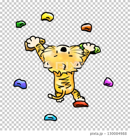 Cat rock climbing cartoon color illustration Cat rock climbing cartoon color illustration 130084988