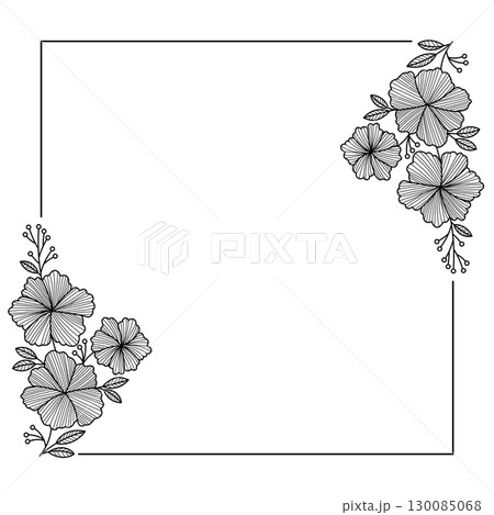 minimalist line art floral frame featuring a rectangular border with stylized flowers and leaves 130085068