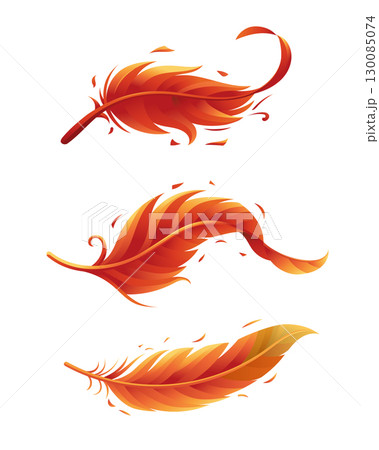 vibrant, stylized feather, predominantly in fiery red and orange tones 130085074
