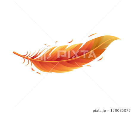 vibrant, stylized feather, predominantly in fiery red and orange tones 130085075