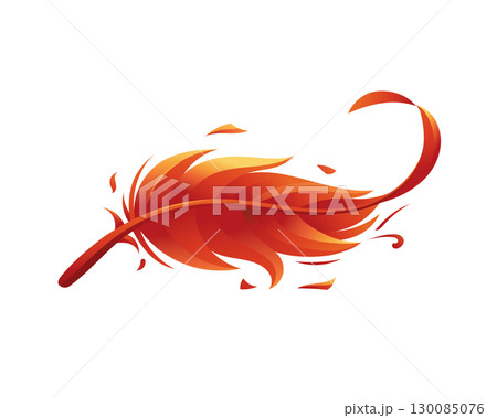 vibrant, stylized feather, predominantly in fiery red and orange tones 130085076