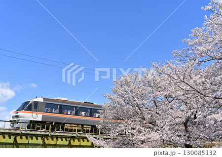 桜と青空キハ85系先頭車両を側面から 桜と青空キハ85系先頭車両を側面から 130085132