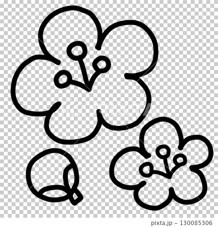 手描き線画のシンプルで可愛い梅の花のイラスト 130085306