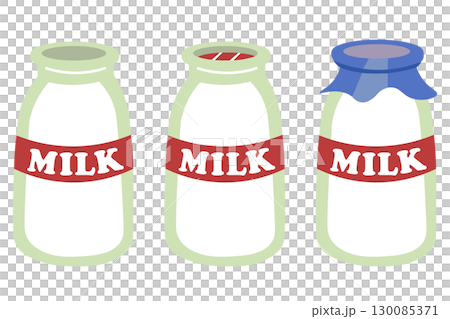 Various illustrations of retro milk bottles 130085371