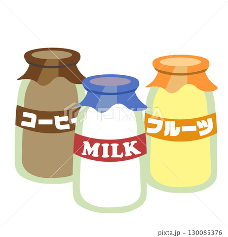 レトロな瓶に入ったいろいろな飲料のイラスト 130085376