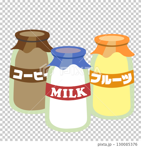 レトロな瓶に入ったいろいろな飲料のイラスト 130085376