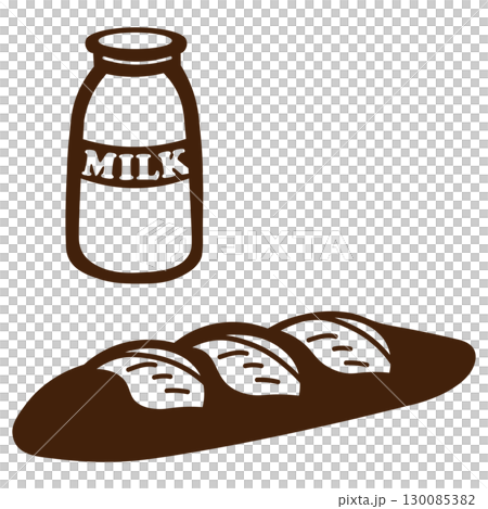 Milk bottle and French bread cutout illustration 130085382