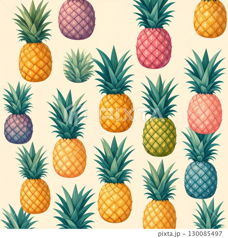 Seamless pattern with juicy tropical pineapples, perfect for a fresh food background Seamless pattern with juicy tropical pineapples, perfect for a fresh food background 130085497