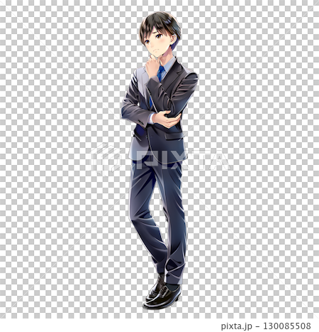 商人雙臂交叉/全身思考（漫畫/動漫風格） 130085508