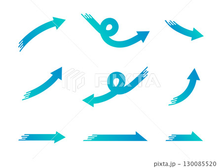 青のグラデーションのスピード感のある矢印のベクター素材のバリエーションセット 130085520
