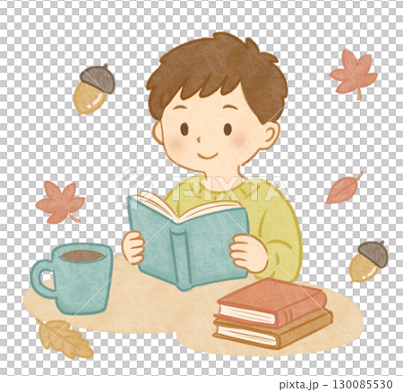 読書の秋 男の子 紅葉とどんぐり  130085530