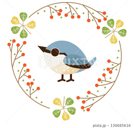 ゴジュウカラと秋の草花のリースフレーム ゴジュウカラと秋の草花のリースフレーム 130085616