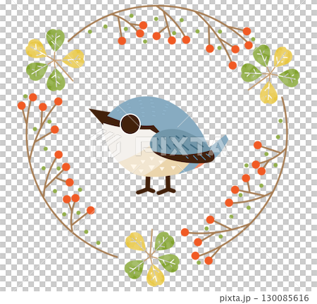 五十雀和秋花花環框架 130085616