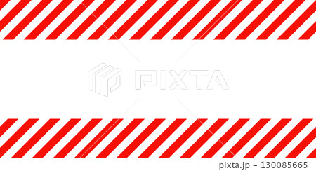 Warning sign with red and white diagonal lines. Attention, danger or caution symbol. Construction site signage, road safety notice, hazard banner, security alert shield. Vector illustration 130085665