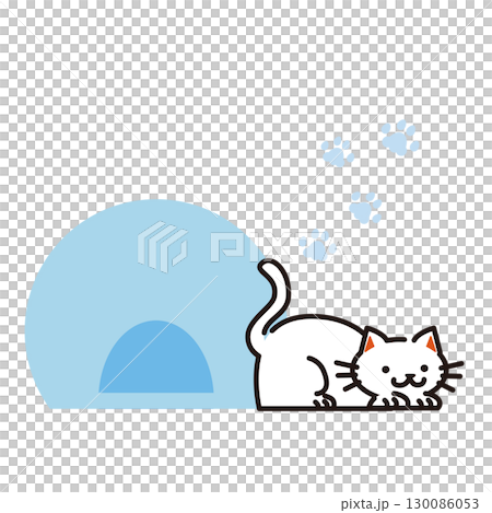 一隻白貓的可愛向量插圖 130086053