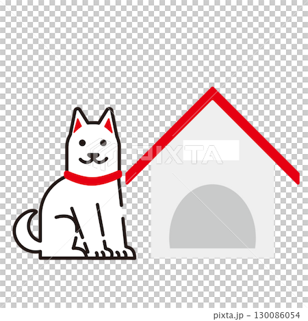 犬小屋と白い犬のかわいいベクターイラスト素材 130086054