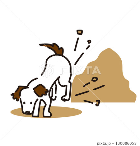 穴を掘る犬のベクターイラスト素材 130086055