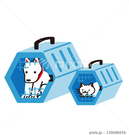 キャリーに入った犬と猫のベクターイラスト素材 130086056
