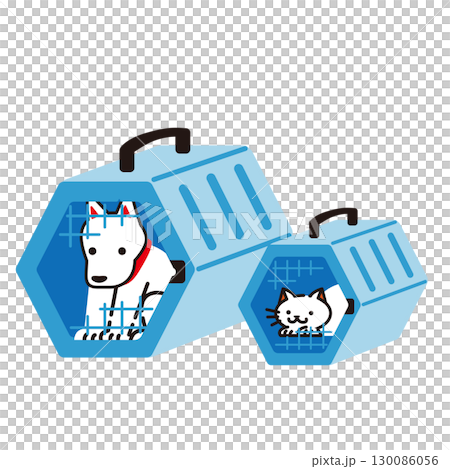 キャリーに入った犬と猫のベクターイラスト素材 130086056