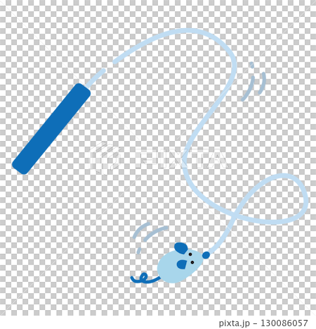 ネズミのぬいぐるみがついた猫じゃらしのベクターイラスト 130086057