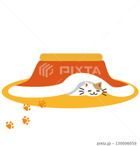 こたつの中でくつろぐ猫のイラスト 130086058