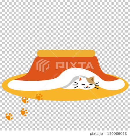 こたつの中でくつろぐ猫のイラスト 130086058