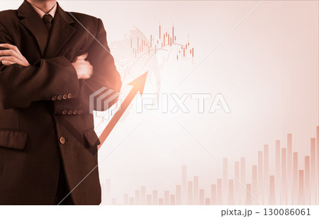 Stock market or forex trading graph and candlestick chart suitable for financial investment concept. Economy trends background for business idea and all art work design. Abstract finance background. Stock market or forex trading graph and candlestick chart suitable for financial investment concept. Economy trends background for business idea and all art work design. Abstract finance background. 130086061